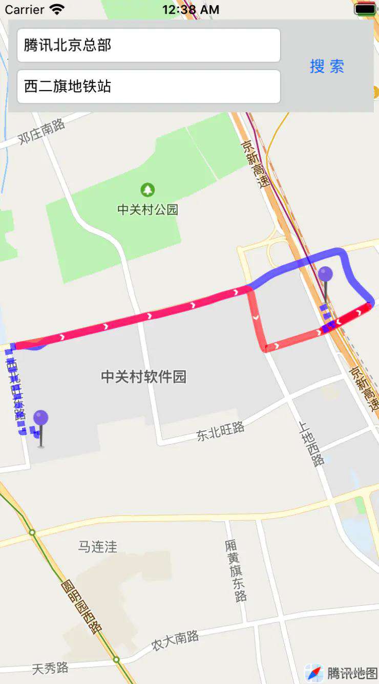 腾讯位置服务地图SDK公交路线规划应用示例2